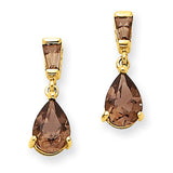 14k Yellow Gold Dangle Earrings with Smoky Quartz Teardrops, Geometric Modern Design