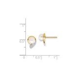 14k Yellow Gold Stud Earrings with Cultured Pearls and Small Diamonds, Round Design