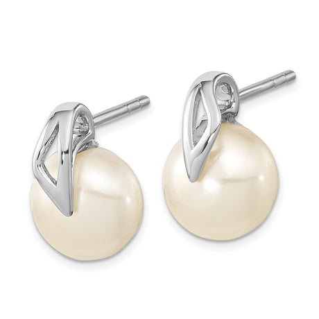 14k White Gold Stud Earrings with Cultured Freshwater Pearls, Modern Minimalist Design
