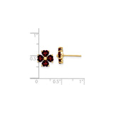 14k Yellow Gold Stud Earrings with Heart Shaped Garnet, Floral Clover Design