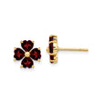 14k Yellow Gold Stud Earrings with Heart Shaped Garnet, Floral Clover Design