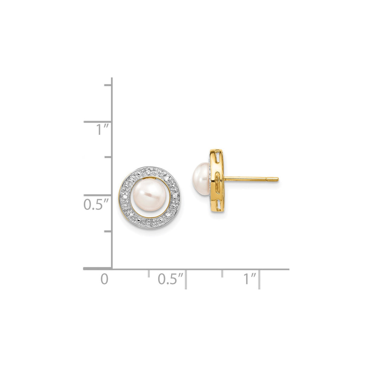 14k Yellow Gold Pearl Stud Earrings with Diamond Accents, Halo Design, Multi-Tone Bridal Jewelry