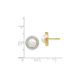 14k Yellow Gold Pearl Stud Earrings with Diamond Accents, Halo Design, Multi-Tone Bridal Jewelry