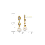 14k Yellow Gold Dangle Earrings with Cultured Pearl Drops and Accent Diamonds, Floral Design