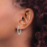 14k White Gold Hoop Earrings with Diamond Cut Texture, Polished Finish, Latch Back Closure