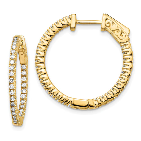 14k Yellow Gold Hoop Earrings with Diamond Accents, Ribbed Texture, Scrollwork Clasp
