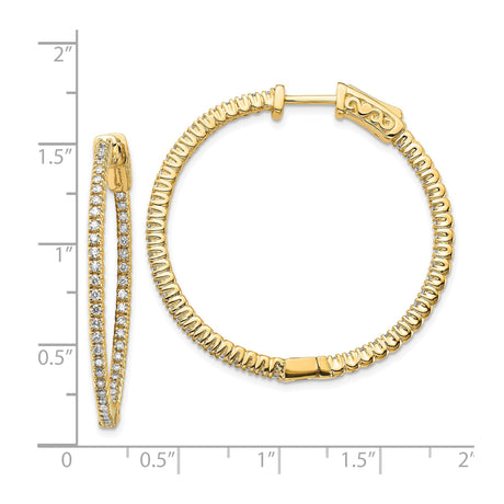 14k Yellow Gold Hoop Earrings with Diamond Accents, Double Row Design, Textured and Polished Finish