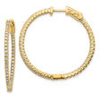 14k Yellow Gold Hoop Earrings with Diamond Accents, Double Row Design, Textured and Polished Finish