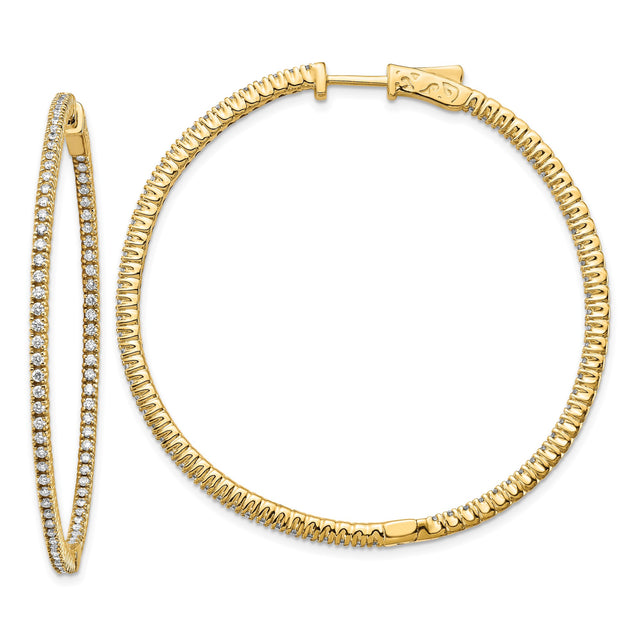 14k Yellow Gold Inside-Out Hoop Earrings for Women with Pavé Set Cubic Zirconia, Slim Elegant Gold Hoops for Everyday Wear or Formal Looks, Classic Lightweight Design, High Polish Finish