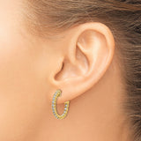 14k Yellow Gold Hoop Earrings with Round Diamonds and Hebrew Engraving, Faith Jewelry