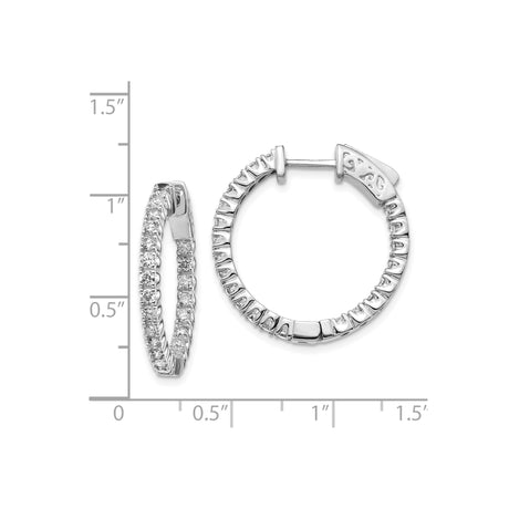 14k White Gold Hoop Earrings with Round Cut Diamonds in Shared Prong Setting