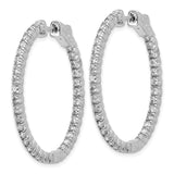 14k White Gold Diamond Hoop Earrings, Round Cut Prong Set, Continuous Design