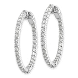14k White Gold Hoop Earrings with Round Cut Diamonds, Inside-Out Shared Prong Setting