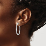 14k White Gold Hoop Earrings with Round Cut Diamonds, Inside-Out Shared Prong Setting