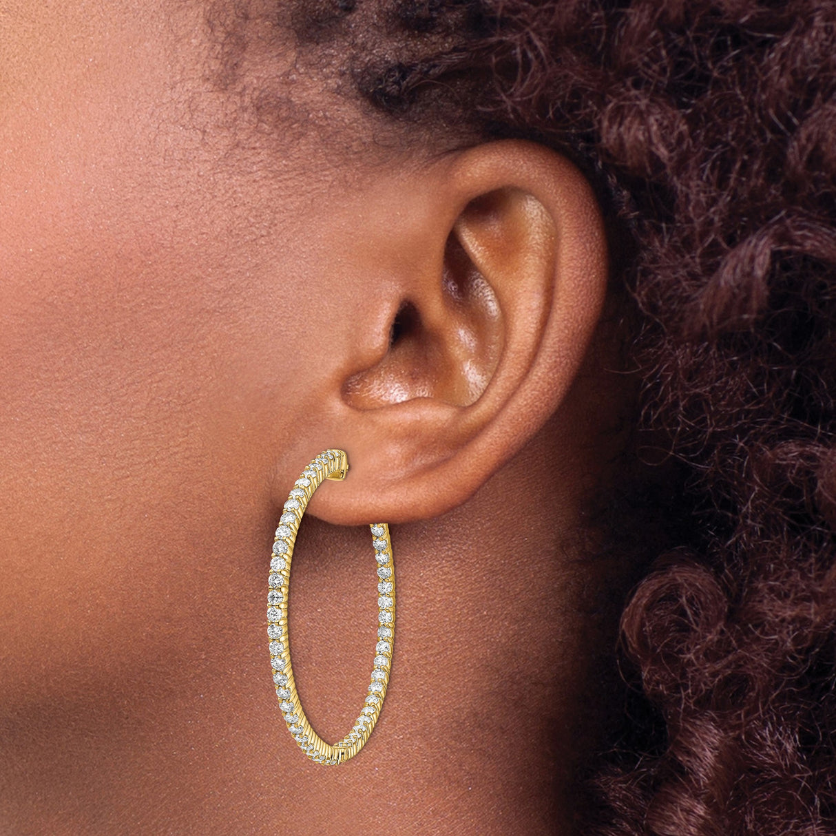 14k Yellow Gold Hoop Earrings with Prong Set Round Cubic Zirconia, Lightweight Full Circle Design