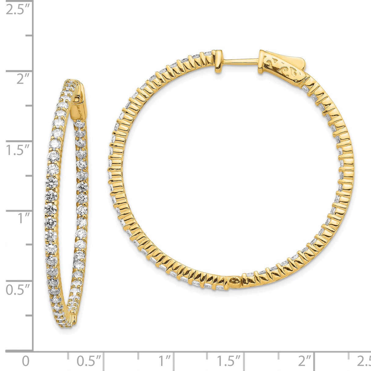 14k Yellow Gold Hoop Earrings with Prong Set Round Cubic Zirconia, Lightweight Full Circle Design