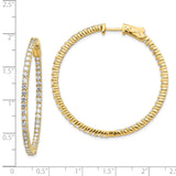 14k Yellow Gold Hoop Earrings with Prong Set Round Cubic Zirconia, Lightweight Full Circle Design