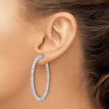 14k White Gold Hoop Earrings with Round Cut Diamonds in Prong Setting