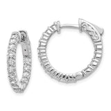 14k White Gold Diamond Hoop Earrings with Scroll Detail and Hinged Clasp