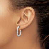 14k White Gold Diamond Hoop Earrings, Round Cut Full Eternity Design for Women