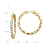 14k Yellow Gold Hoop Earrings with Diamond Cut Design and Prong Set Cubic Zirconia