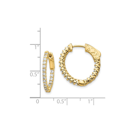 14k Yellow Gold Hoop Earrings with Cubic Zirconia, Scroll Detail, Vintage Style