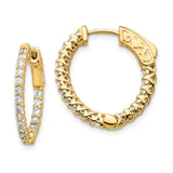 14k Yellow Gold Hoop Earrings with Cubic Zirconia, Scroll Detail, Vintage Style