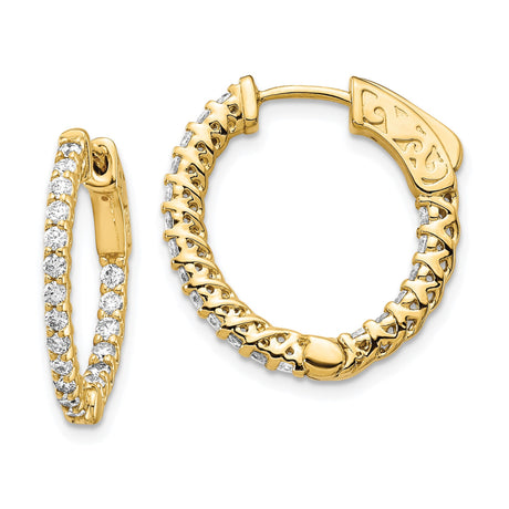 14k Yellow Gold Hoop Earrings with Cubic Zirconia, Scroll Detail, Vintage Style