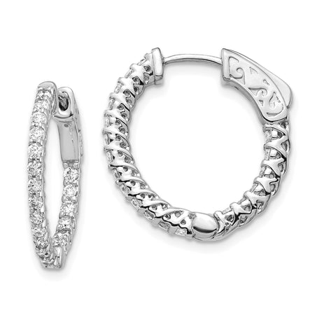 14k White Gold Hoop Earrings with Diamond Cut Design and Crisscross Scrollwork Pattern