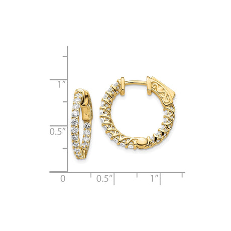14k Yellow Gold Hoop Earrings with Round Cut Cubic Zirconia, Inside-Out Lattice Design