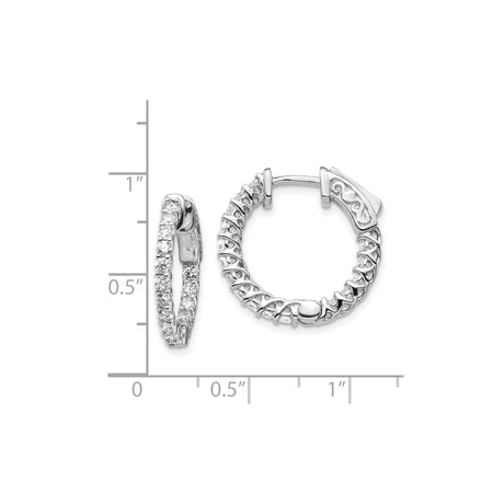 14k White Gold Hoop Earrings with Round Cut Diamonds, Prong Set, Open Lattice Design