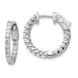 14k White Gold Hoop Earrings with Round Cut Diamonds, Prong Set, Open Lattice Design