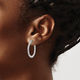14k White Gold Hoop Earrings with Prong Set Round Cut Diamonds, Classic Inside-Out Style