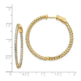 14k Yellow Gold Hoop Earrings with Round Cut Cubic Zirconia, Inside-Out Design, Secure Clasp