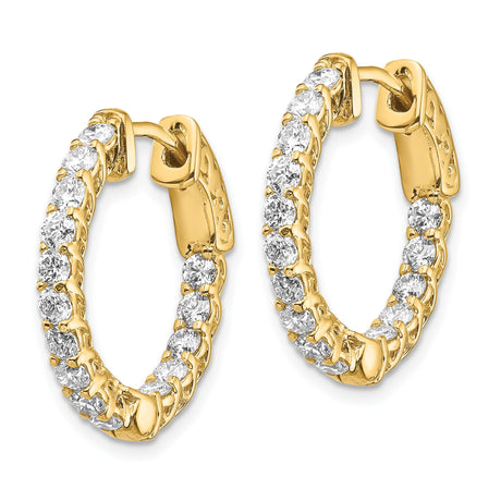 14k Yellow Gold Hoop Earrings with Diamond Prong Setting and Crisscross Lattice Design