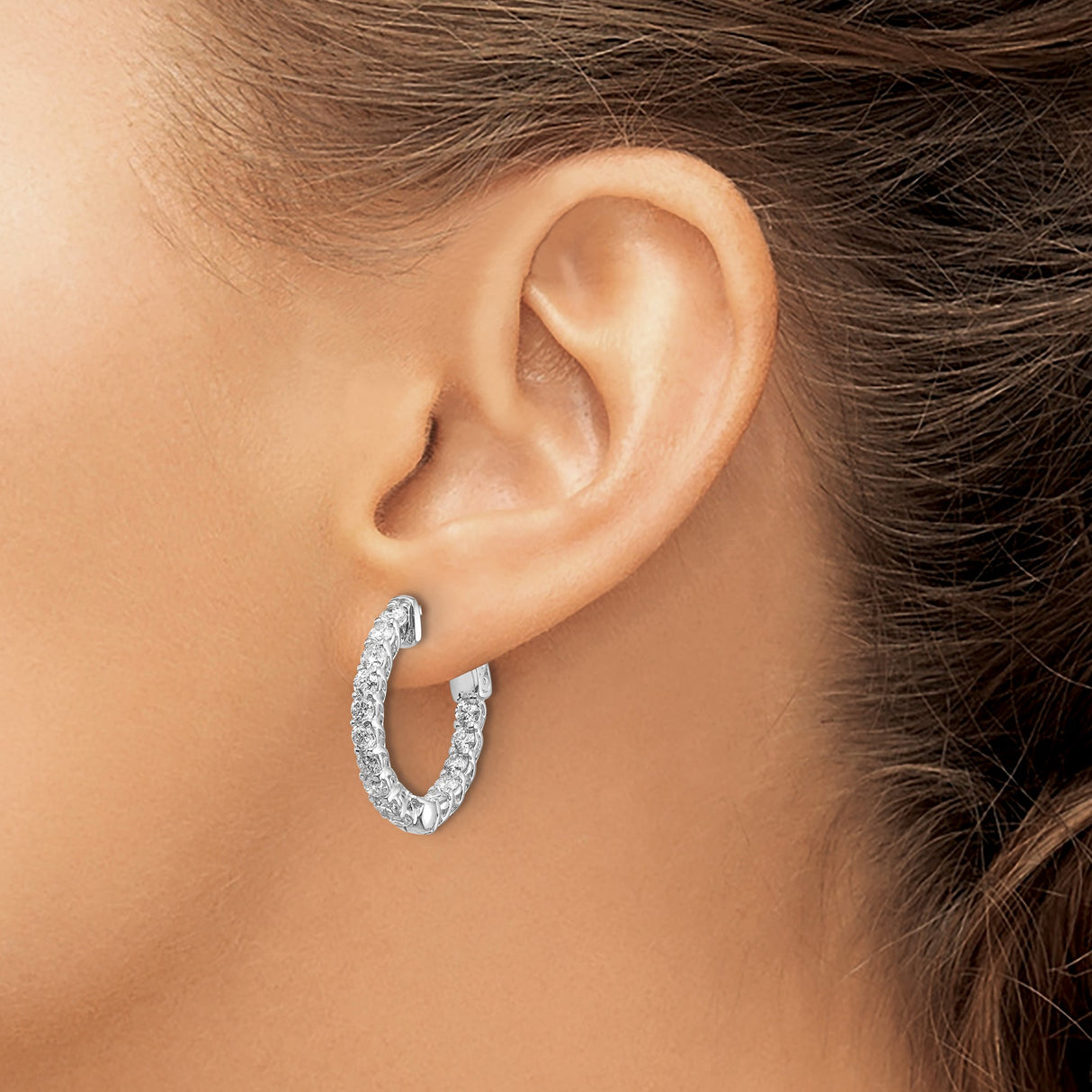 14k White Gold Hoop Earrings with Diamond Accents, Crossover Lattice Design