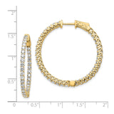 14k Yellow Gold Hoop Earrings with Double Row Round Cut Cubic Zirconia, Lattice Design