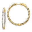 14k Yellow Gold Hoop Earrings with Double Row Round Cut Cubic Zirconia, Lattice Design