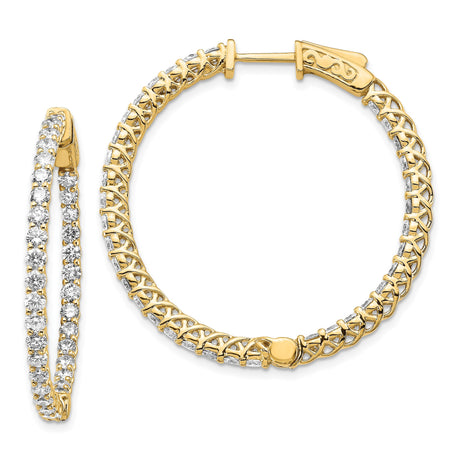 14k Yellow Gold Hoop Earrings with Double Row Round Cut Cubic Zirconia, Lattice Design