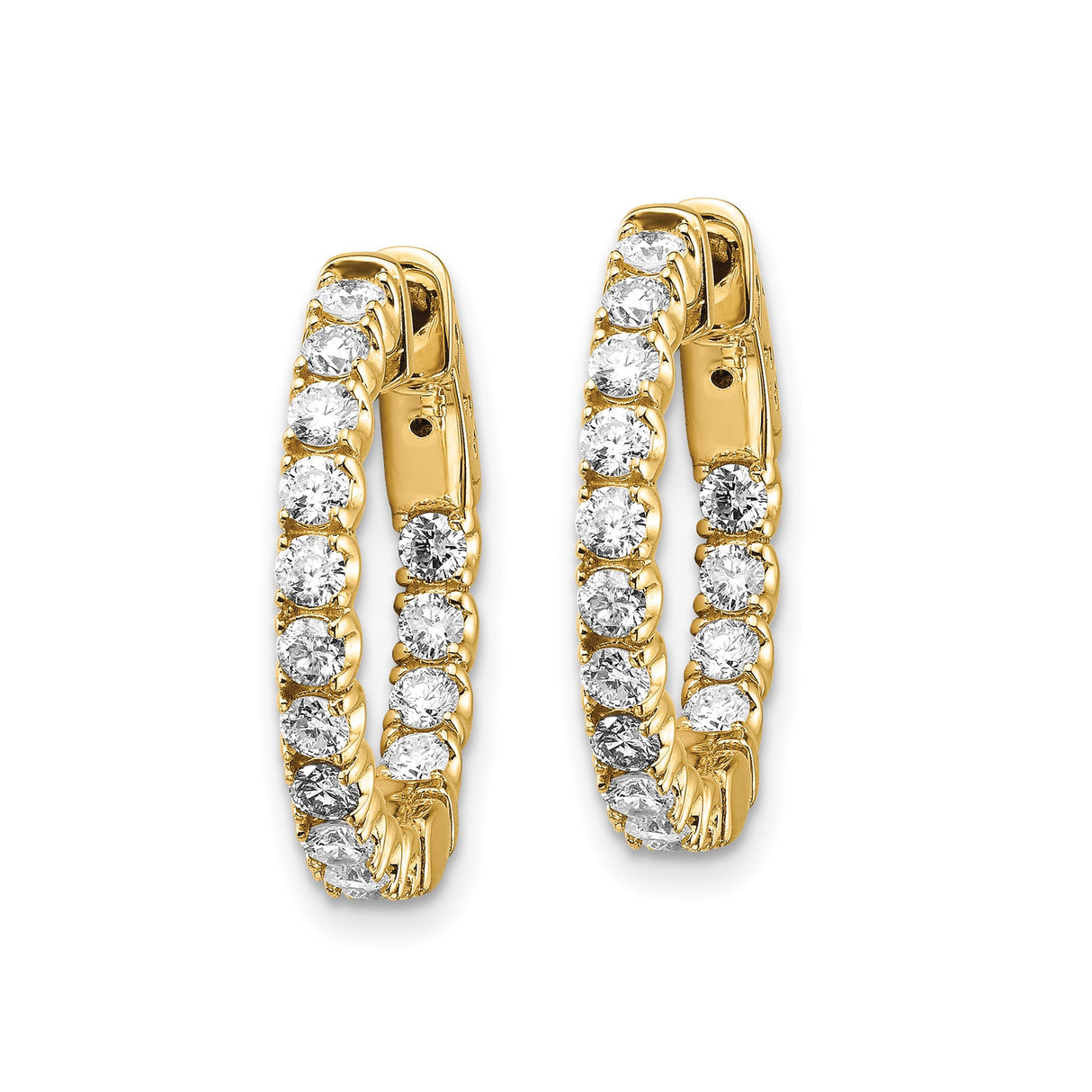 14k Yellow Gold Hoop Earrings with Diamond Cut Finish and Cubic Zirconia Prong Setting