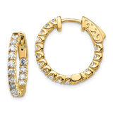 14k Yellow Gold Hoop Earrings with Diamond Cut Finish and Cubic Zirconia Prong Setting