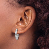 14k White Gold Hoop Earrings with Round Cubic Zirconia, Inner and Outer Sparkle Design