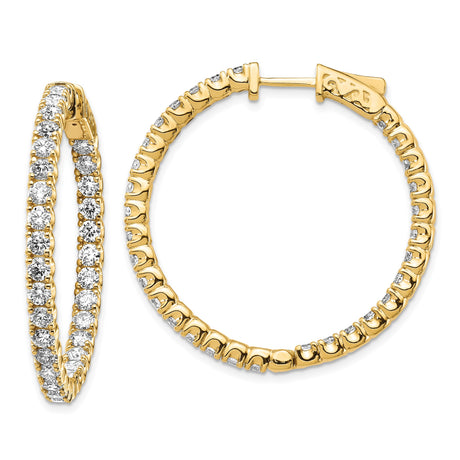 14k Yellow Gold Hoop Earrings with Round Cut Cubic Zirconia, Inside-Out Full Circle Design