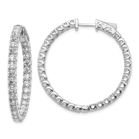 14k White Gold Hoop Earrings with Round Diamonds in Prong Setting