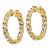 14k Yellow Gold Hoop Earrings with Round Cut Diamonds, Shared Prong Setting, High Polish Finish