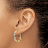 14k Yellow Gold Hoop Earrings with Round Cut Diamonds, Shared Prong Setting, High Polish Finish
