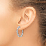 14k White Gold Diamond Hoop Earrings, Classic Round Prong Set with Scroll Clasp Design