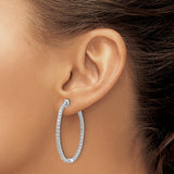 14k White Gold Hoop Earrings with Diamond Cut and Twisted Rope Design