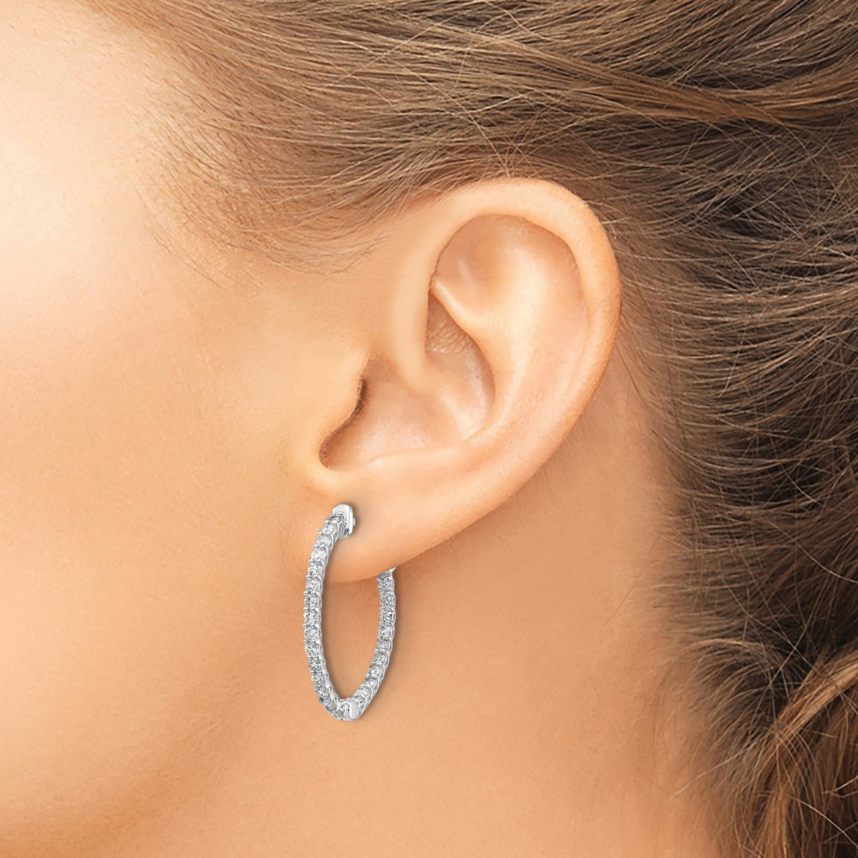 14k White Gold Hoop Earrings with Cubic Zirconia, Celtic Scroll Design for Women