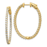 14k Yellow Gold Hoop Earrings with Cubic Zirconia, Inside Out Prong Set Medium Hoops for Women